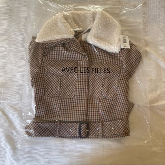 Brand New - AVEC LES FILLES Faux Shearling Collared Plaid Aviator Jacket 🤎✨ - Picture 4 of 16